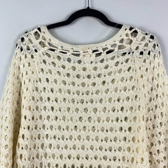 Chicos Crochet Pullover Sweater Size 2 US Large Cream Open Knit 3/4 Sleeves - Picture 8 of 11